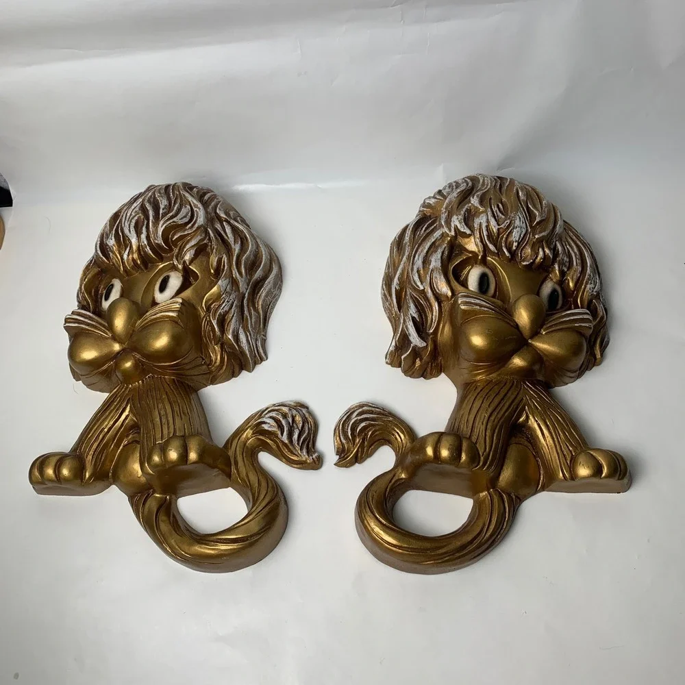 Vintage 1975 Homco Lion Wall Plaques Gold Pair Universal Statuary Corp 7375 7376